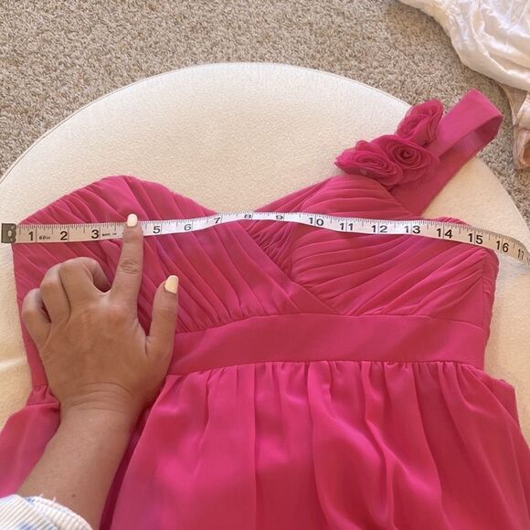 Alfred Angelo Fuchsia Chiffon Cocktail Bridesmaid Dress Floral OneShoulder/strap - Picture 11 of 12